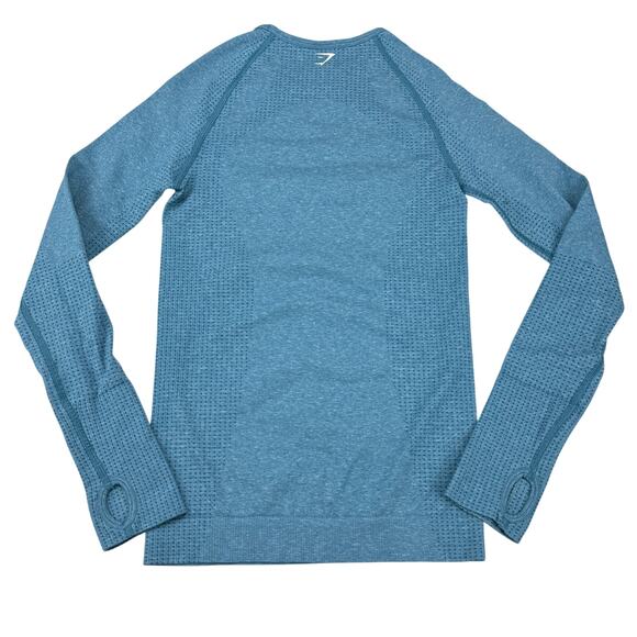 GYMSHARK Vital Seamless 2.0 Long Sleeve Top Sz Small Tahoe Teal Marl - Picture 4 of 6